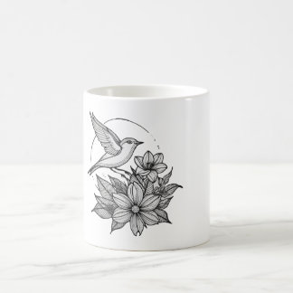 Elegant Bird & Flower Design Coffee Mok