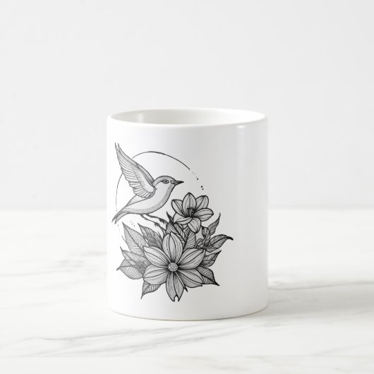 Elegant Bird & Flower Design Coffee Mok (Center)