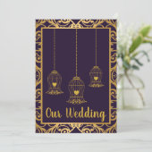ELEGANT BIRDCAGE NAVY GOLD ABSTRACT WEDING KAART (Staand voorkant)