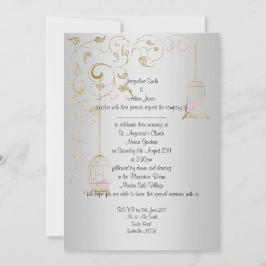 ELEGANT Birdcage trouwjurk zilvergoudbruiloft Kaart (Achterkant)