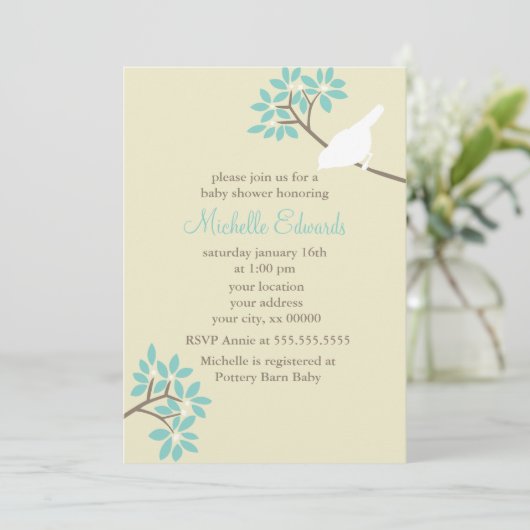 Elegant Birds Baby shower Kaart (Staand voorkant)