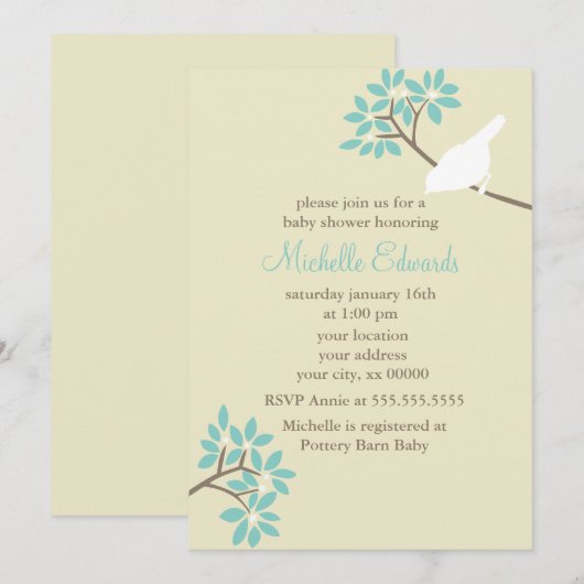 Elegant Birds Baby shower Kaart (Voorkant / Achterkant)