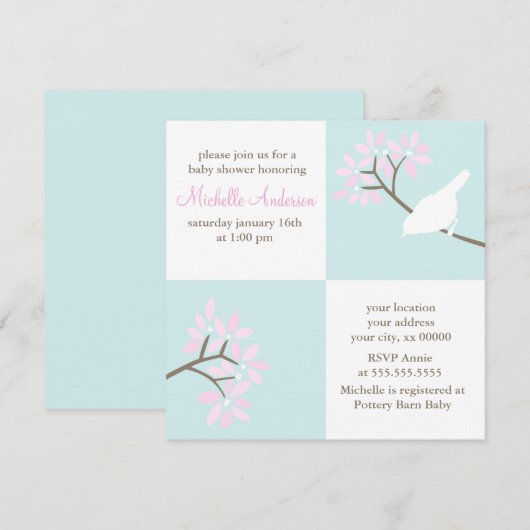 Elegant Birds Baby shower Kaart (Voorkant / Achterkant)