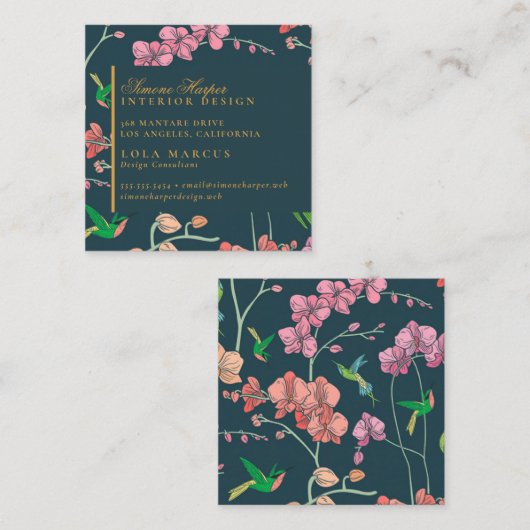 Elegant Birds & Botanical Square Visitekaartje (Voorkant / Achterkant)