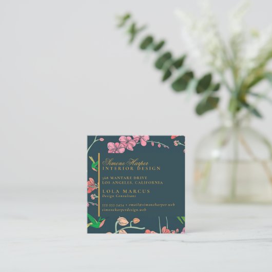 Elegant Birds & Botanical Square Visitekaartje (Staand voorkant)
