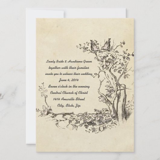 Elegant  Birds Cream Wedding Invitation Kaart (Voorkant)