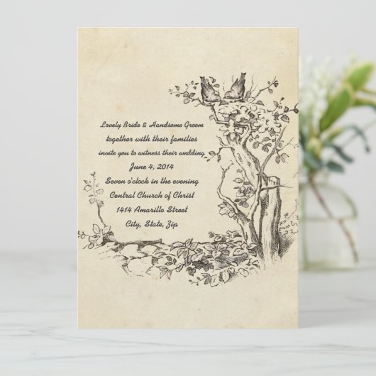 Elegant  Birds Cream Wedding Invitation Kaart (Staand voorkant)
