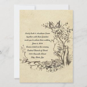 Elegant Birds Cream Wedding Invitation Kaart