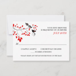 Elegant Birds On Tree Branch RSVP Rood en Zwart