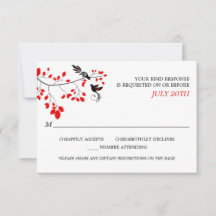 Elegant Birds On Tree Branch RSVP Rood en Zwart