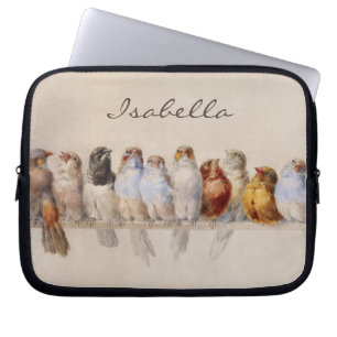 Elegant Birds Waterverf Initiaal Monogram Laptop Sleeve