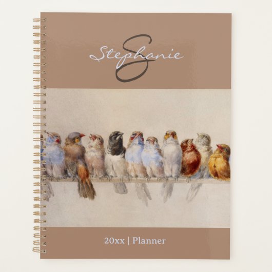 Elegant Birds Waterverf Initialen Inspirerend Planner (Voorkant)