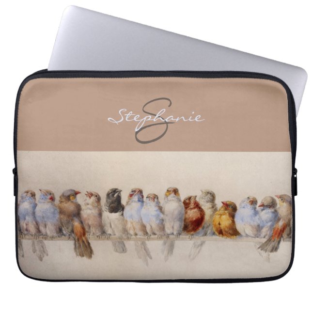 Elegant Birds Waterverf Initialen monogrammen Laptop Sleeve (Voorkant)