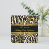 Elegant Birthday Animal Black Gold Damask Kaart (Staand voorkant)