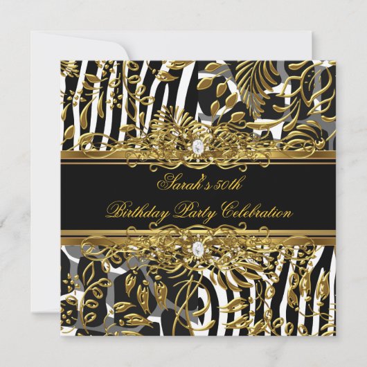 Elegant Birthday Animal Black Gold Damask Kaart (Voorkant)
