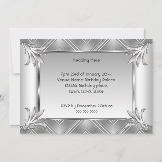 Elegant Birthday Art Deco Silver Chrome Kaart (Achterkant)