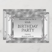 Elegant Birthday Art Deco Silver Chrome Kaart (Voorkant / Achterkant)