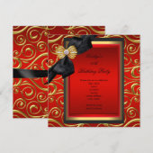 Elegant Birthday Black Damask Red Gold Kaart (Voorkant / Achterkant)