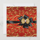 Elegant Birthday Black Damask Red Gold Kaart (Achterkant)