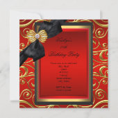 Elegant Birthday Black Damask Red Gold Kaart (Voorkant)