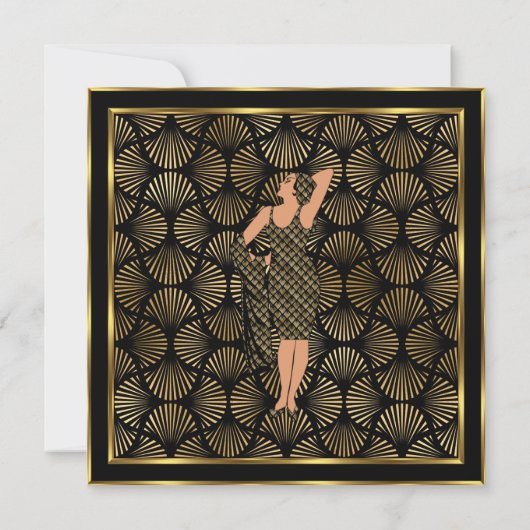 Elegant Birthday Black Gold Art Deco Lady 2 Kaart (Achterkant)