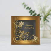 Elegant Birthday Black Gold Flower Kaart (Staand voorkant)