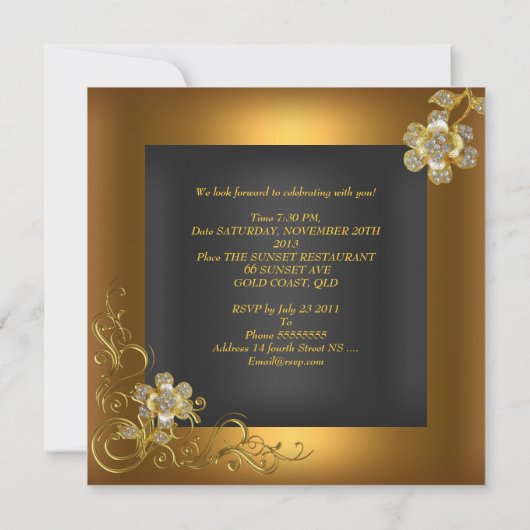 Elegant Birthday Black Gold Flower Kaart (Achterkant)