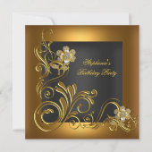 Elegant Birthday Black Gold Flower Kaart (Voorkant)