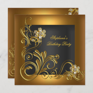 Elegant Birthday Black Gold Flower Kaart