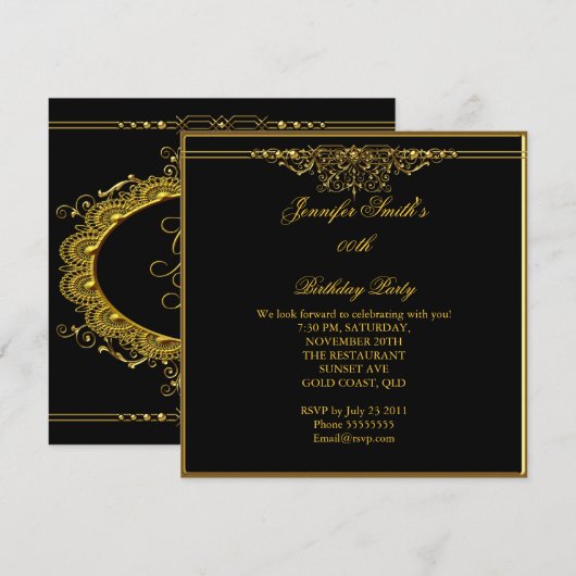 Elegant Birthday Black Gold Kaart (Voorkant / Achterkant)