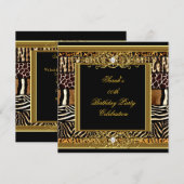 Elegant Birthday Black Gold Mixed Animal Kaart (Voorkant / Achterkant)