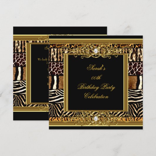 Elegant Birthday Black Gold Mixed Animal Kaart (Voorkant / Achterkant)