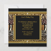 Elegant Birthday Black Gold Mixed Animal Kaart (Achterkant)