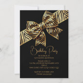 Elegant Birthday Black Gold Wild Zebra Stripe Bow Kaart (Voorkant)