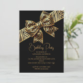 Elegant Birthday Black Gold Wild Zebra Stripe Bow Kaart (Staand voorkant)