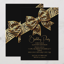 Elegant Birthday Black Gold Wild Zebra Stripe Bow Kaart