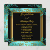 Elegant Birthday Blauwgroen Black Gold Damask Kaart (Voorkant / Achterkant)
