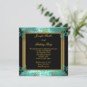 Elegant Birthday Blauwgroen Black Gold Damask Kaart (Staand voorkant)