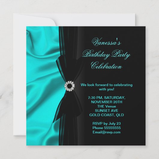 Elegant Birthday Blauwgroen Blauwe Zijde Zijde Zwa Kaart (Voorkant)