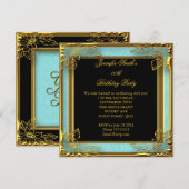 Elegant Birthday Blauwgroen Blue Black Gold Kaart (Voorkant / Achterkant)