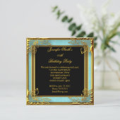 Elegant Birthday Blauwgroen Blue Black Gold Kaart (Staand voorkant)