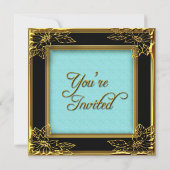 Elegant Birthday Blauwgroen Blue Black Gold Kaart (Achterkant)