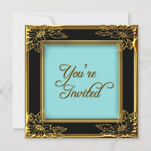 Elegant Birthday Blauwgroen Blue Black Gold Kaart (Achterkant)