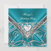 Elegant Birthday Blauwgroen Blue Silver Diamond Kaart (Voorkant)