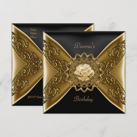 Elegant Birthday Bronze op Gold Jewel Black Kaart (Voorkant / Achterkant)