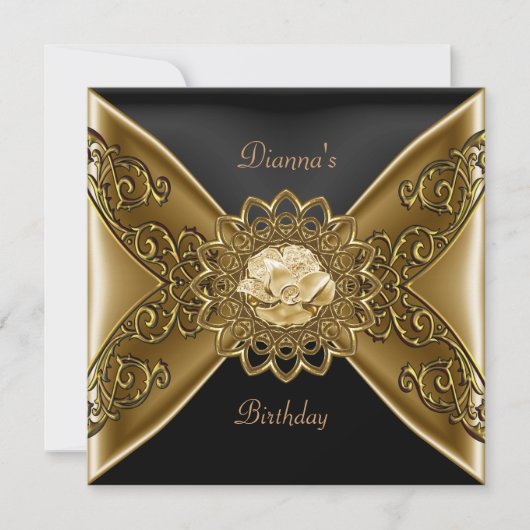 Elegant Birthday Bronze op Gold Jewel Black Kaart (Voorkant)