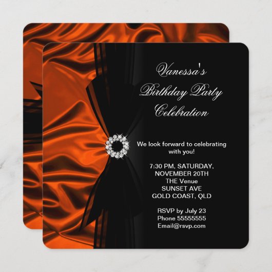 Elegant Birthday Burnt Oranje Zijde Zijde Kijk zwa Kaart (Voorkant / Achterkant)