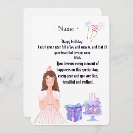 Elegant Birthday Card for Her – Personalized Greet Bedankkaart (Voorkant / Achterkant)