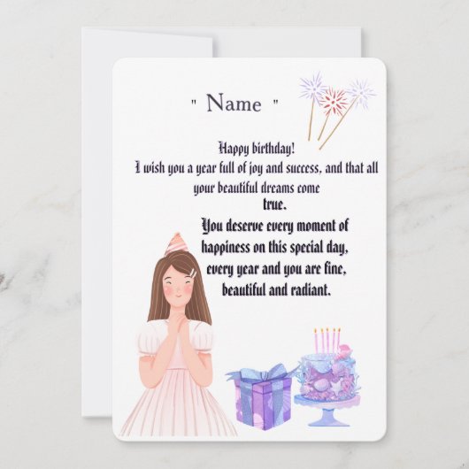 Elegant Birthday Card for Her – Personalized Greet Bedankkaart (Voorkant)