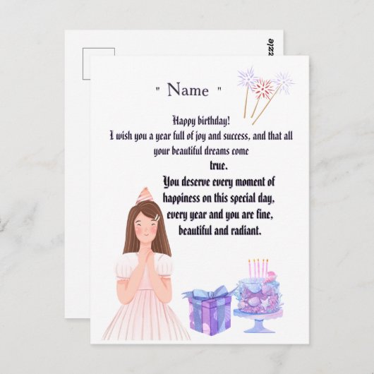 Elegant Birthday Card for Her – Personalized Greet Briefkaart (Voorkant / Achterkant)